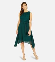Mela Dark Green Lace Sleeveless Dip Hem Midi Dress